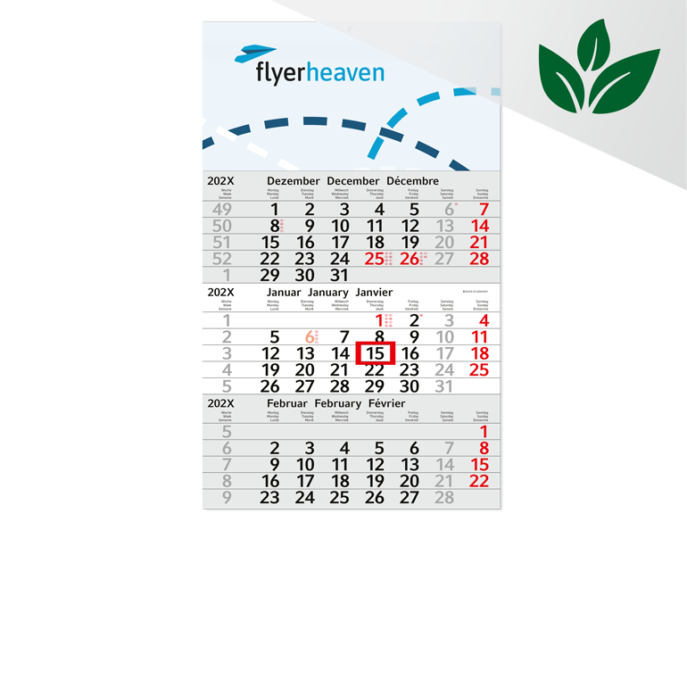 Einblatt-3-Monatskalender (Recycling)