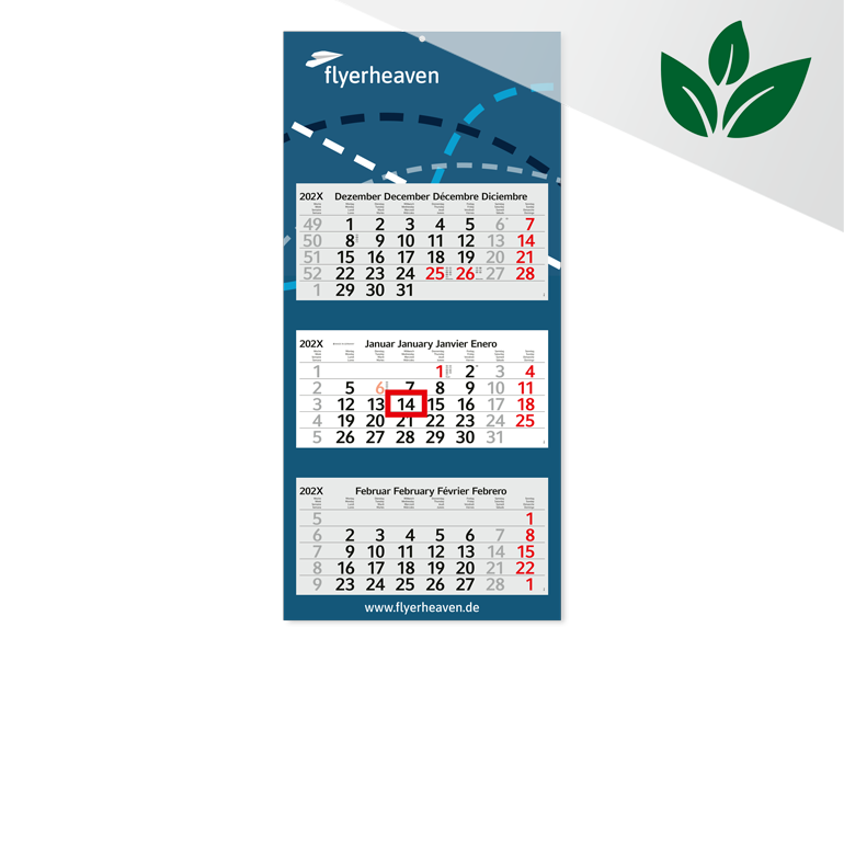 Mehrblock-3-Monatskalender (Recycling)